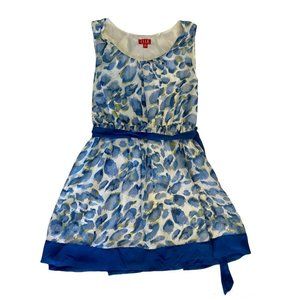 Elle Size XL Blue and White Floral Sleeveless Dress with Blue Sash
